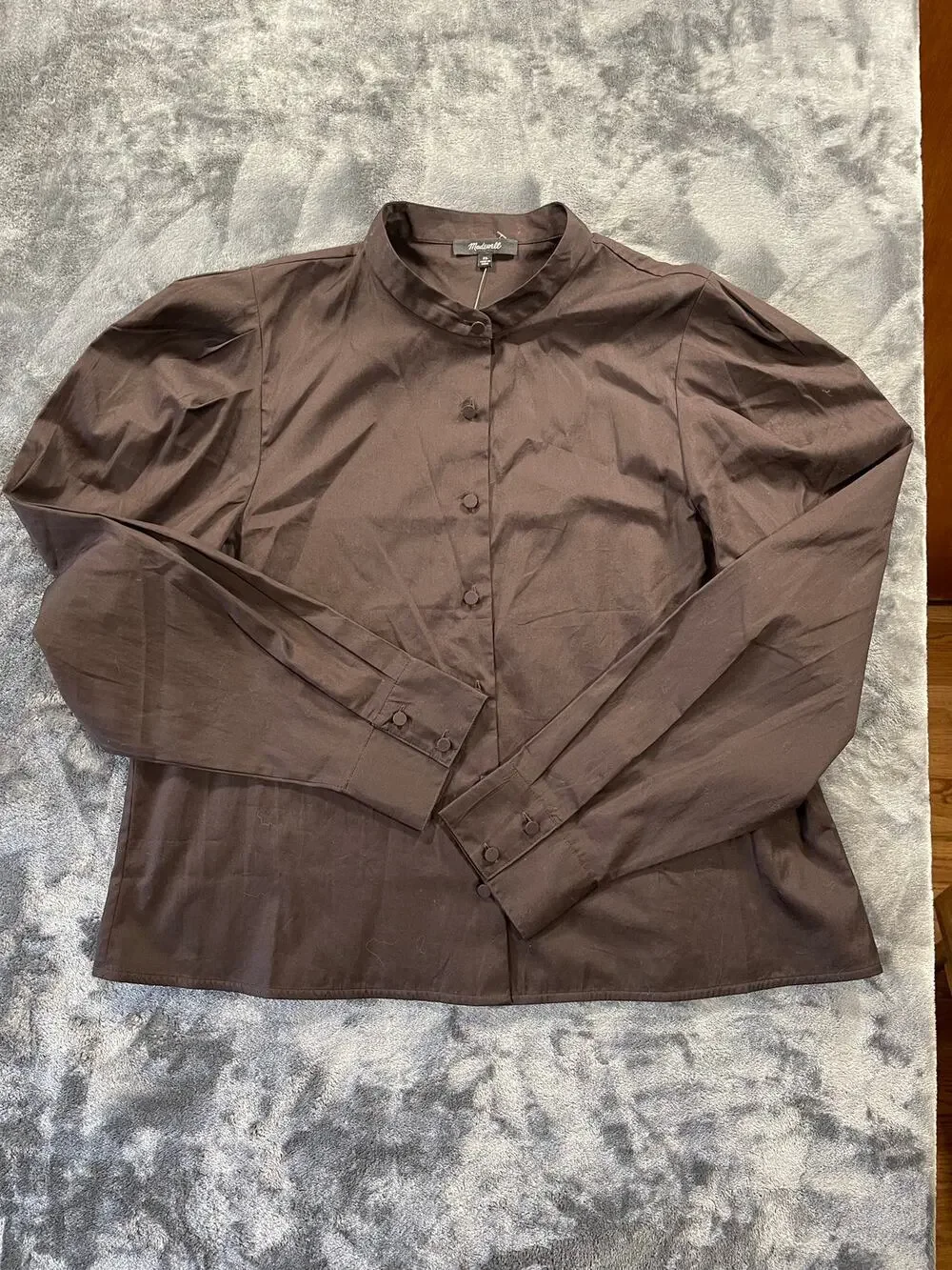 Madewell Puff Sleeve Button Up Poplin Shirt Molasses Brown XL NWT
